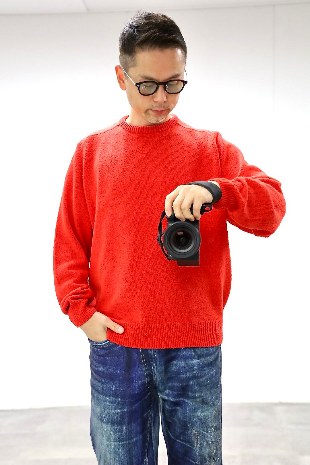 A.PRESSE 2026 STYLE1 Washed Silk Nep Crew Neck Sweater"RED"スタイル