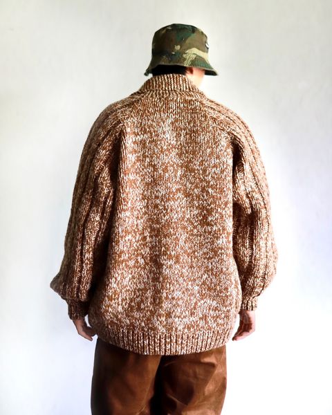 TapWater 23AW Shetland Wool Cowichan Zip Cardigan"BEIGE×BROWN"スタイル