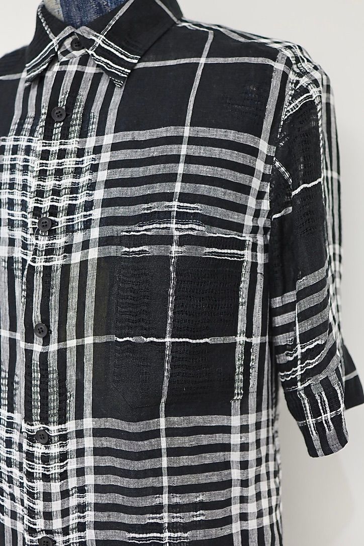 Yohji Yamamoto チェック柄レギュラーカラーシャツ (HK-B71-313)WHITE x BLACK☆新作発売！