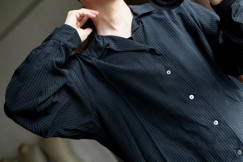 A.PRESSE 2025 STYLE2 Silk Rayon Open Collar L/S Shirtスタイル