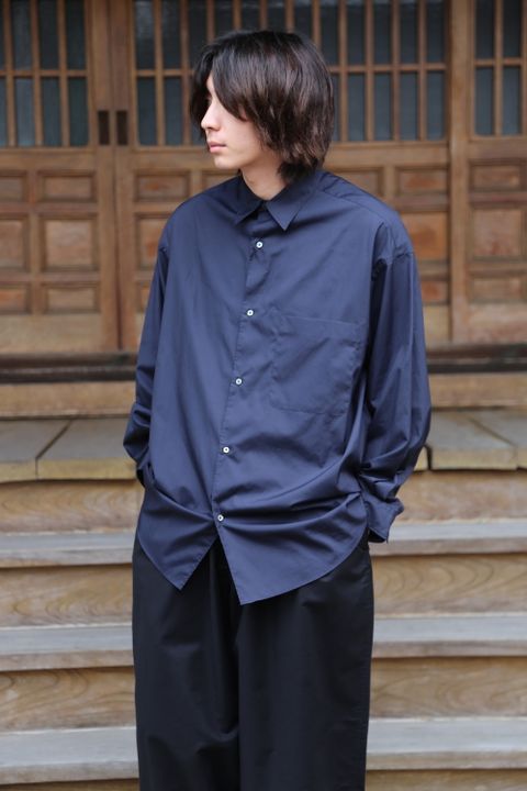 Graphpaper Broad L/S Oversized Regular Collar Shirt(GM203-50110B)NAVY style.2020.7.12.