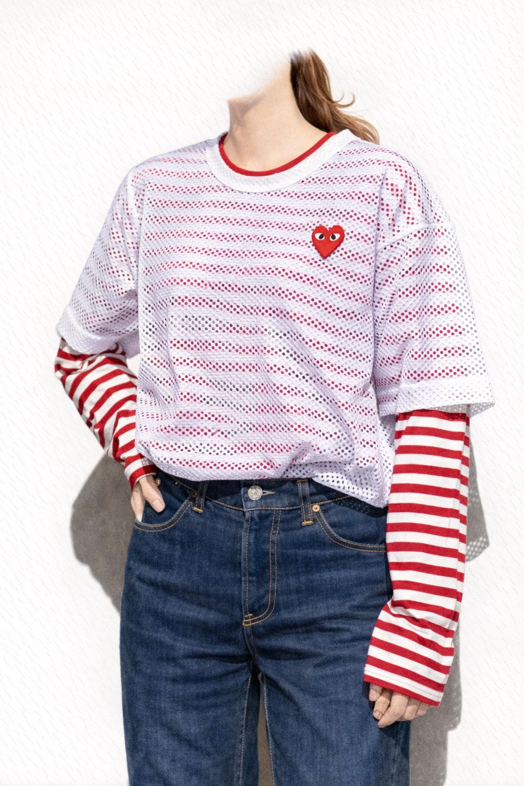 プレイコムデギャルソン REDエンブレムメッシュTシャツ(AX-T351-051-2)WHITE☆新作発売！