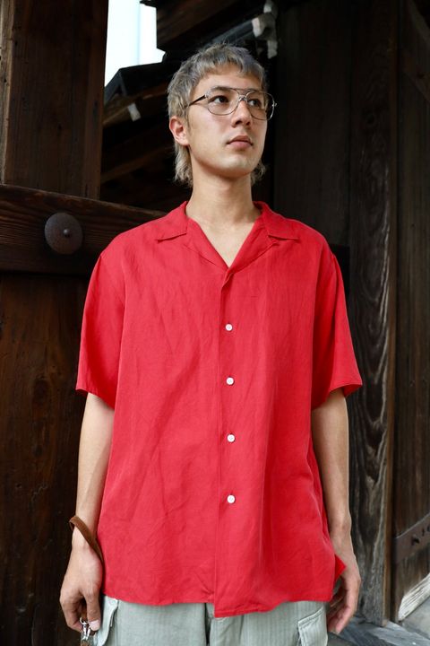 A.PRESSE Vintage Silk Linen S/S Open Collar Shirts MARKスタイル
