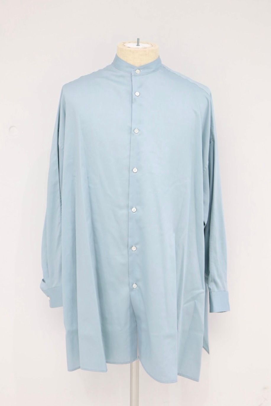 グラフペーパー Women's 26SS  Silicon Poplin Deep Slit Band Collar Shirt(GL261-50184)SMOKE BLUE☆2月28日(土)発売！