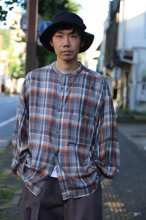 Graphpaper Tencel Check Band Collar Big Sleeve Shirt"GRAY×ORANGE"Style.2020.8.15.