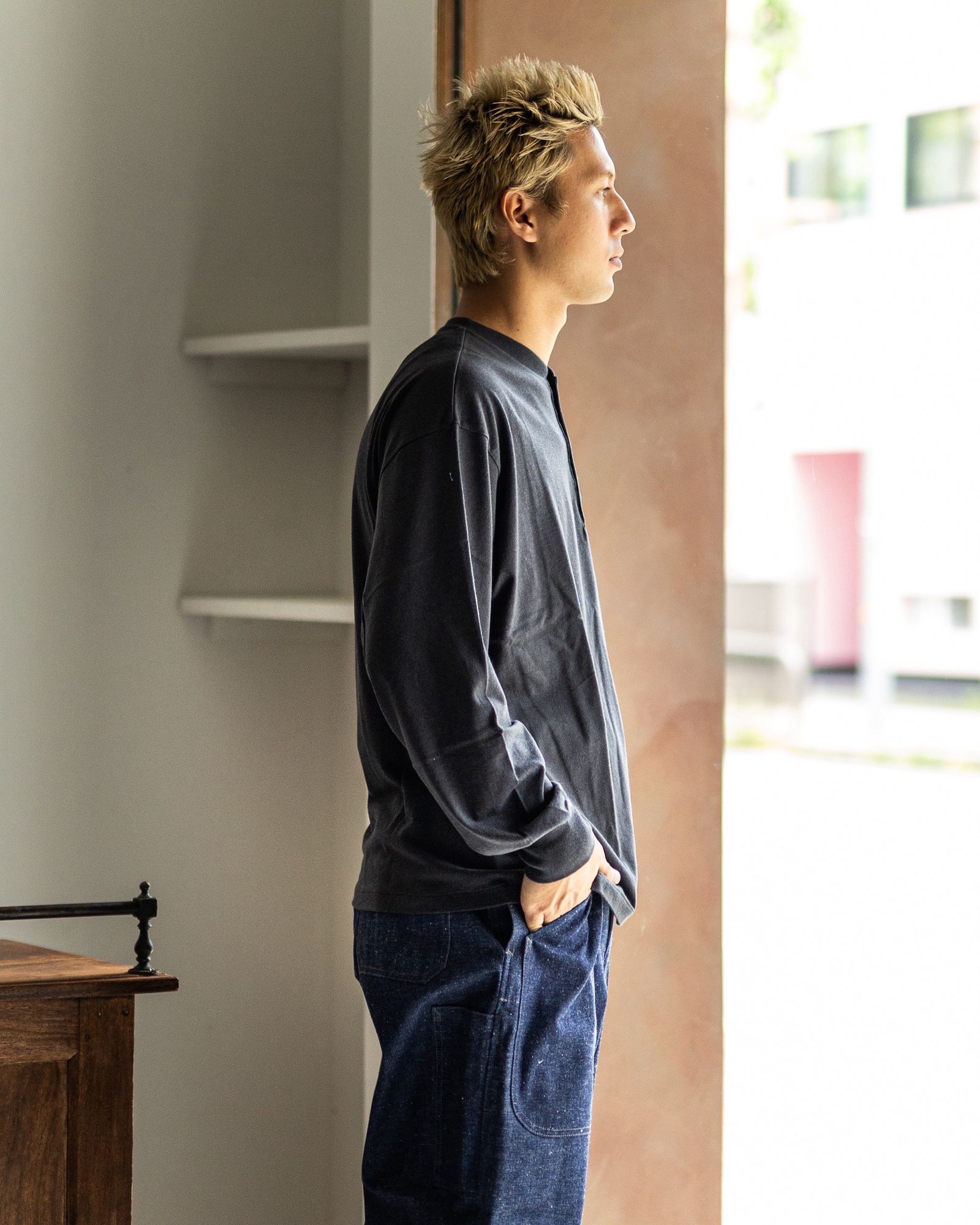 A.PRESSE Cashmere Blend L/S Henley Neck Shirt (CHARCOAL) 新作発売！