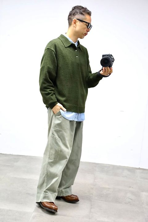 A.PRESSE 2026 STYLE1 Washed Silk Nep Polo Shirt"OLIVE"スタイル