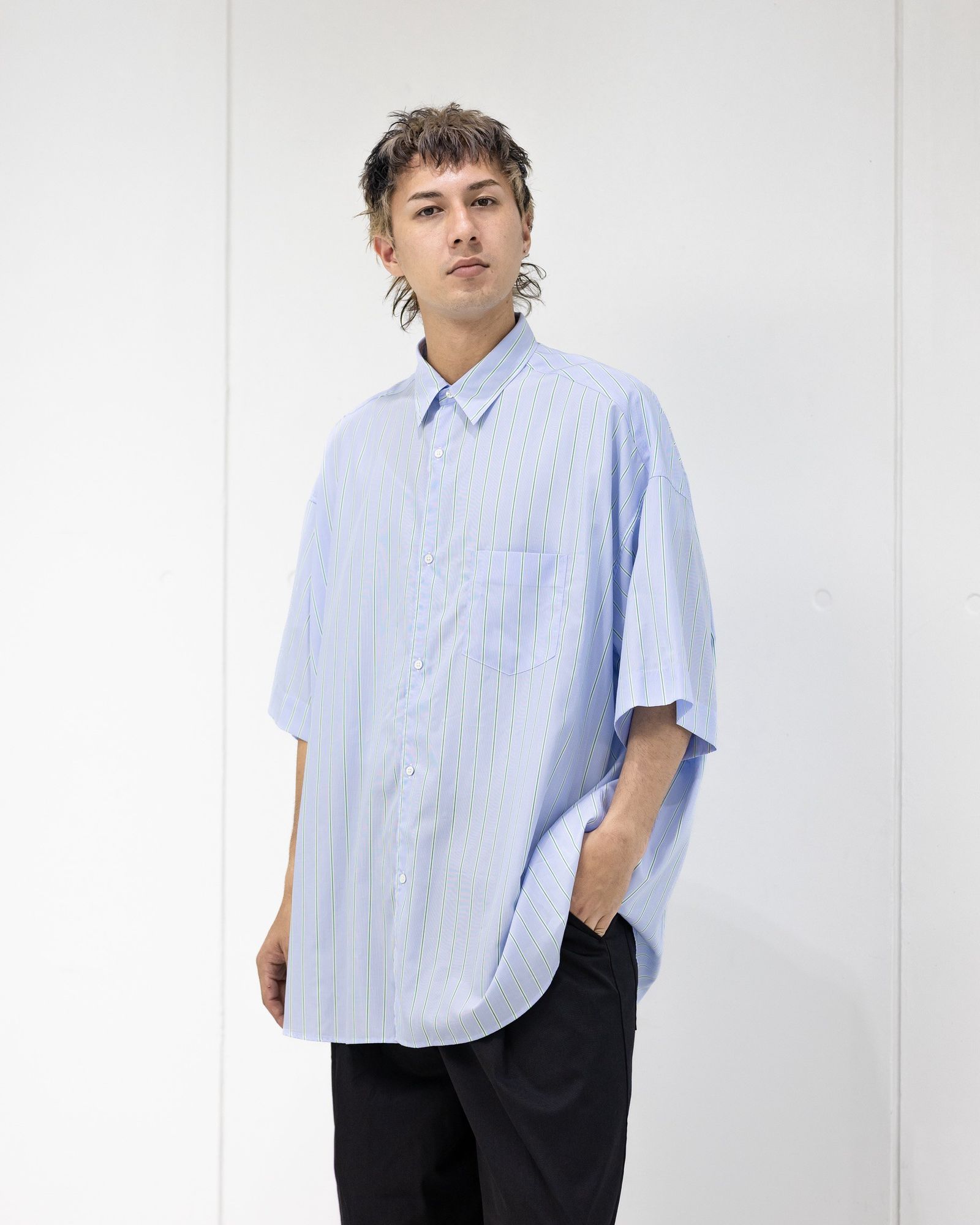 グラフペーパー  SIDOGRAS S/S Oversized Regular Collar Shirt (GREEN STRIPE) 6月6日(土)新作発売！