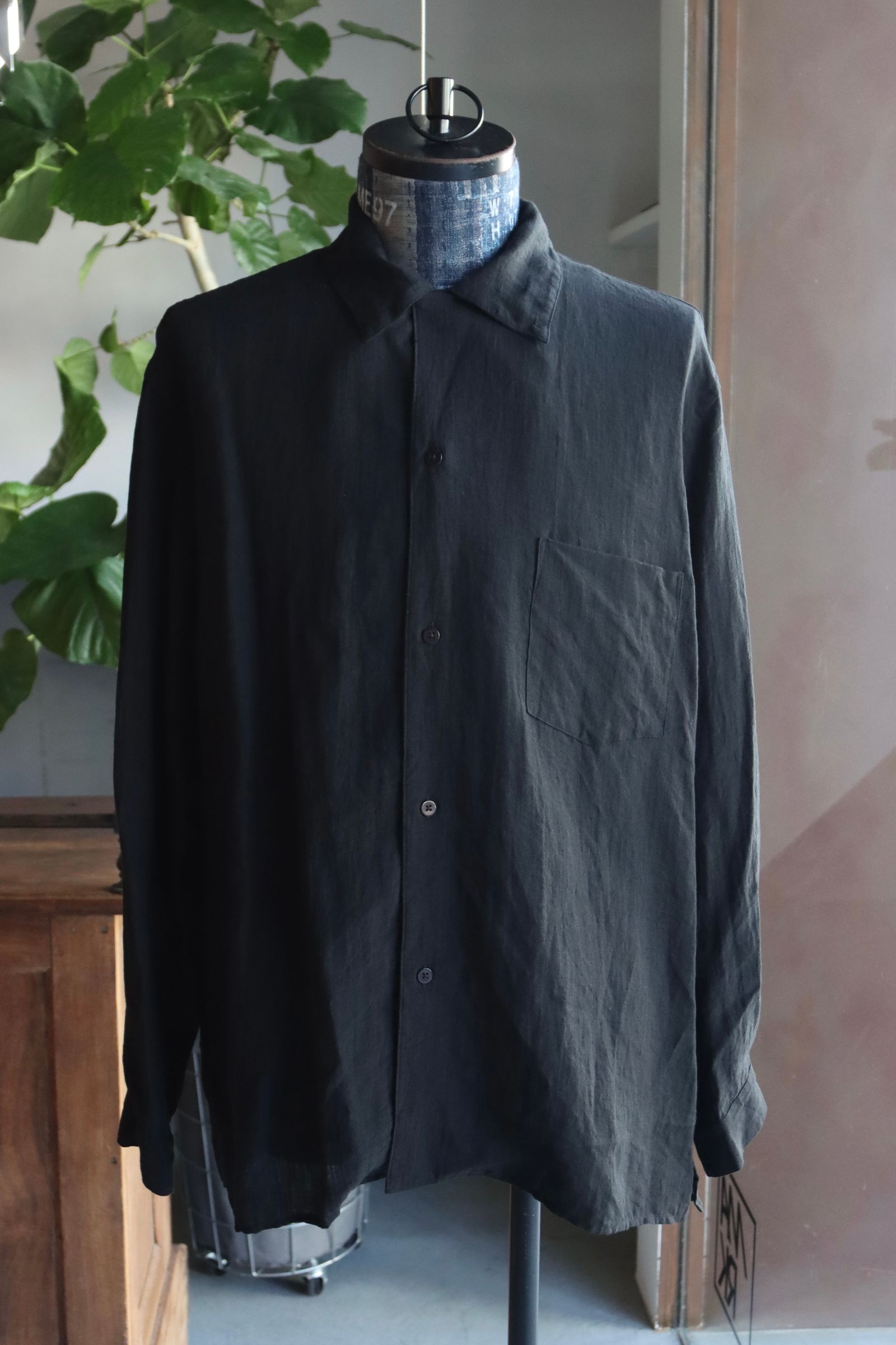 blurhms 25FW Linen Open-collar Shirt L/S(BHS25F020)black
