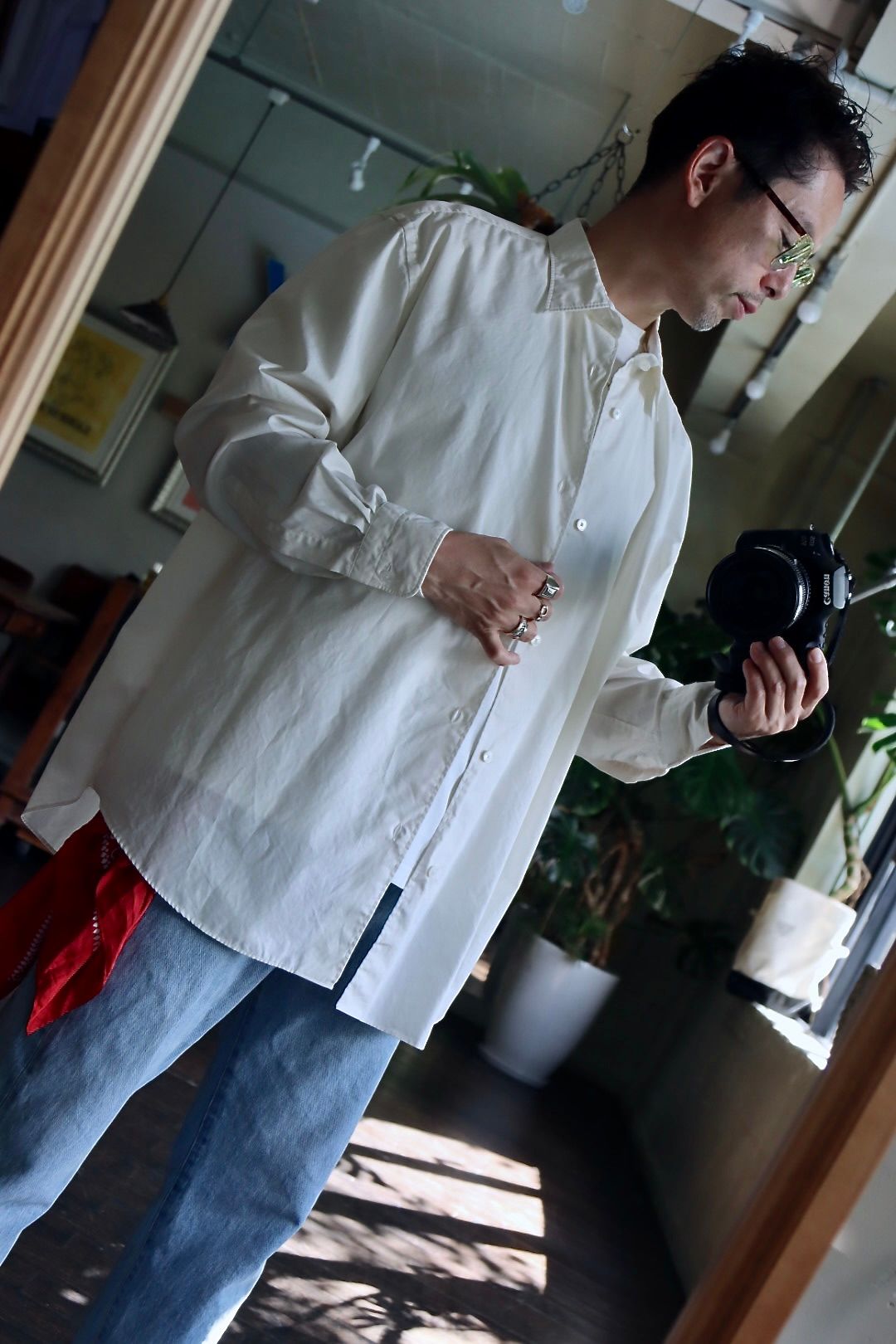 A.PRESSE Regular Collar Shirt"BEIGE"スタイル.2022.8.1.