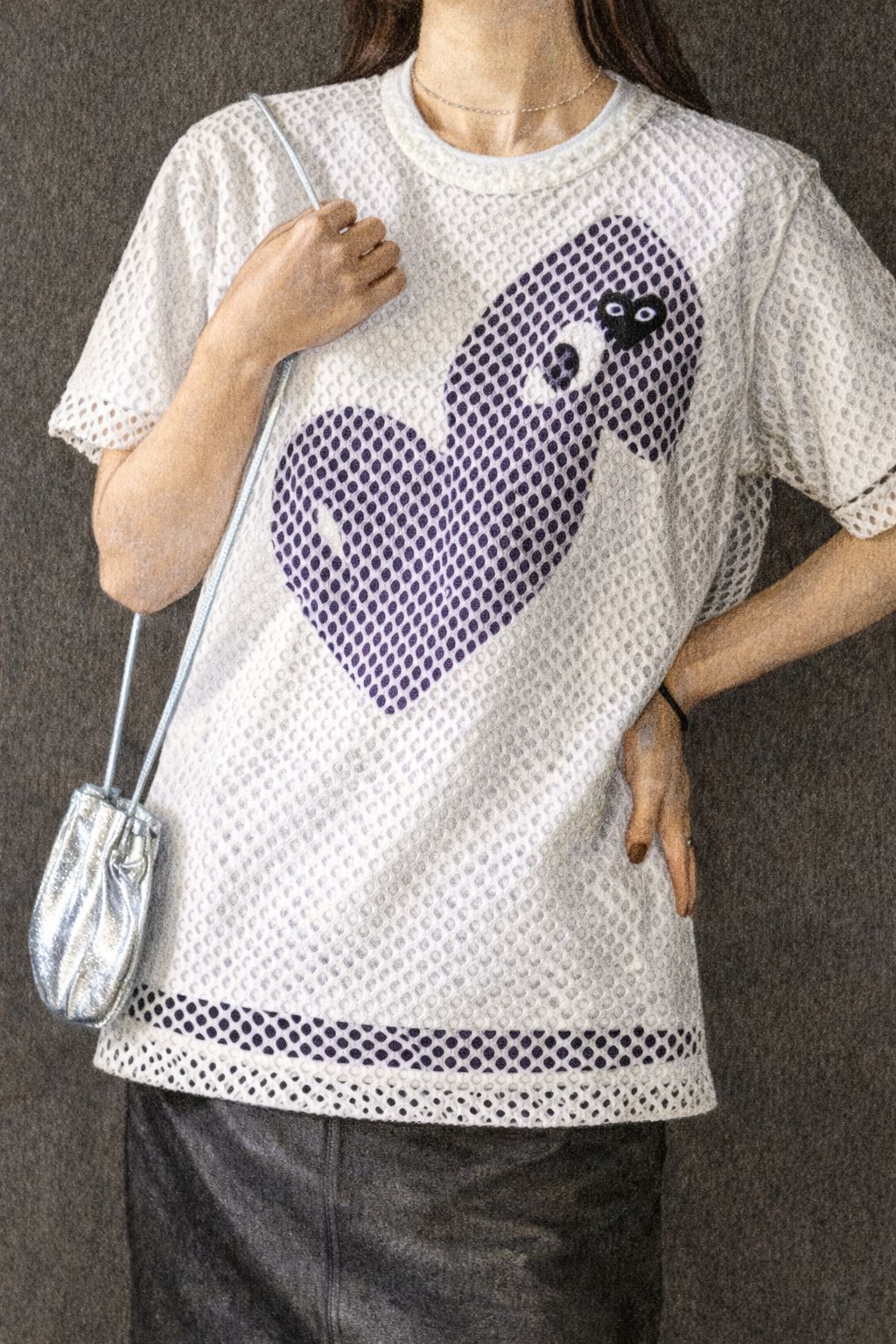 プレイコムデギャルソン BLACKエンブレムメッシュTシャツ(AX-T352-051-2)WHITE☆新作発売！