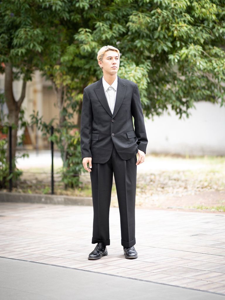 MARKAWARE PEAKED LAPEL TWO BUTTON JACKET セットアップスタイル