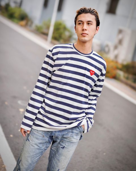 PLAY COMME des GARSONS RHINESTONEボーダーTシャツ(NEVY WHITE) 新作発売！