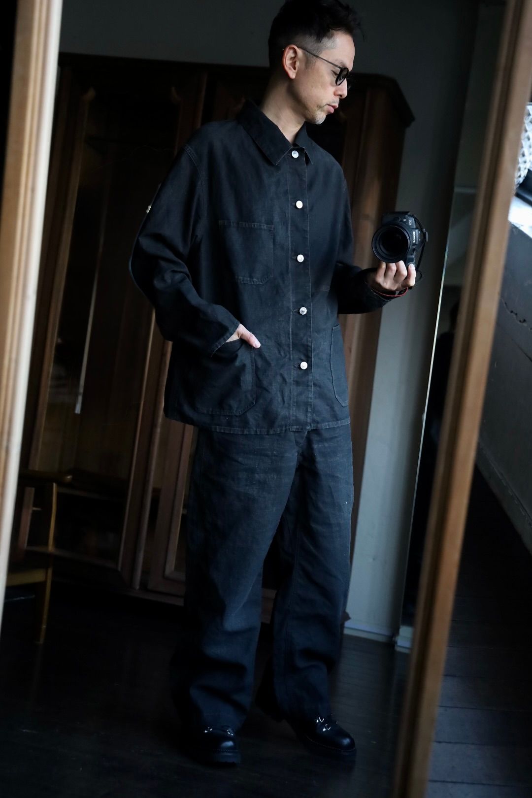 A.PRESSE - アプレッセ Vintage Black Linen Trousers (25SAP-04 A.PRESSE - アプレッセ Vintage Black Linen Trousers (25SAP-04