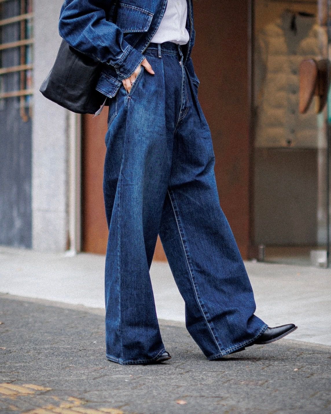 Graphpaper 25AW Women's Selvage Denim Two Tuck Wide Pants(GL253-40062DB)INDIGO_DARK FADE