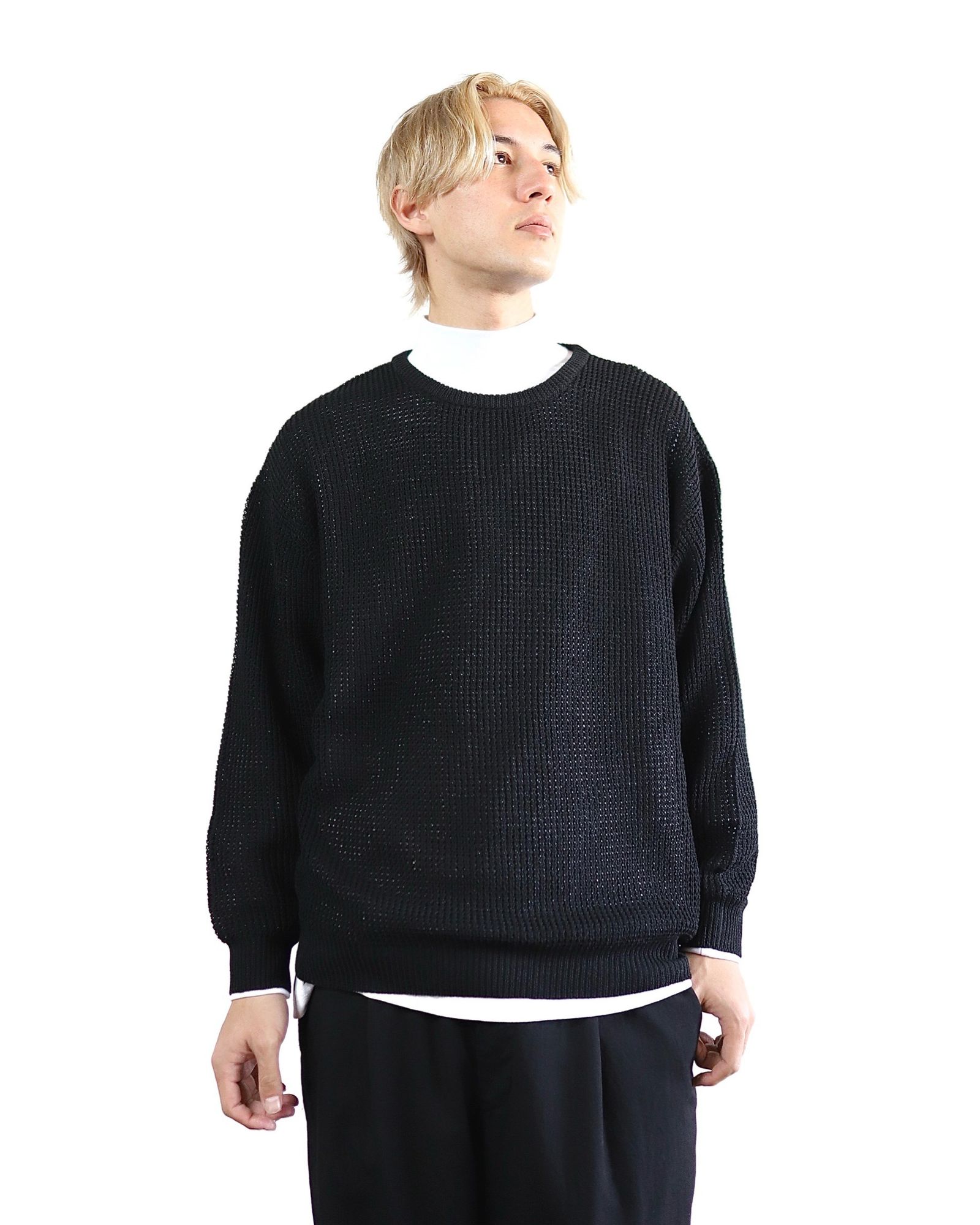 グラフペーパー 24SS Linen SOLOTEX Knit Crew Neck(BLACK) style ...