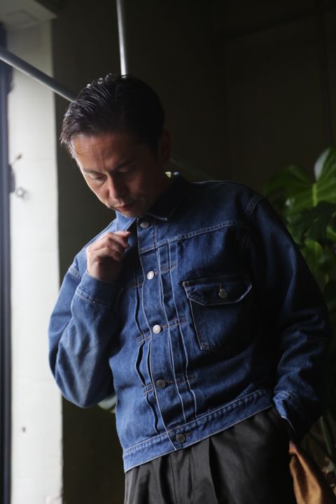 CIOTAシオタ本藍スビンコットン13.5ozデニムGジャン"ミディアムダークブルーダメージ"style.8.13.