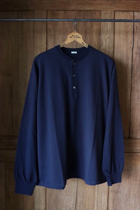 アプレッセ24SSヘンリーネックシャツ Cashmere Blend L/S Henley Neck Shirt(24SAP-05-06K)NAVY