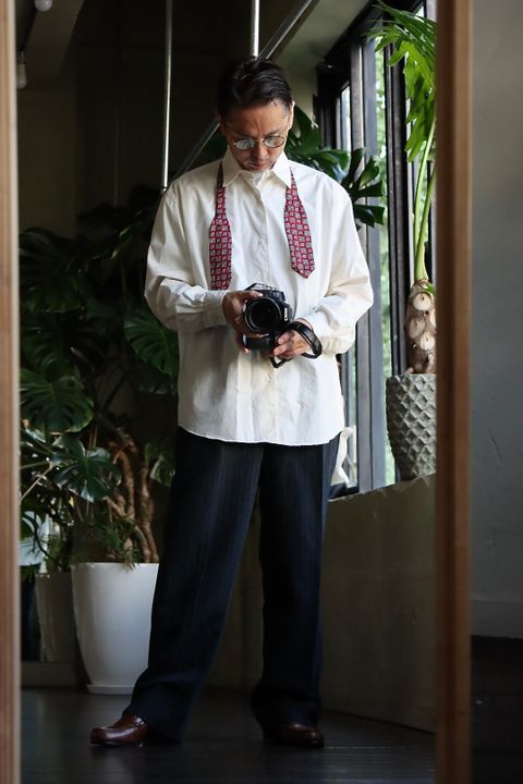 A.PRESSE アプレッセ22FW Regular Collar Shirt"BEIGE"スタイル