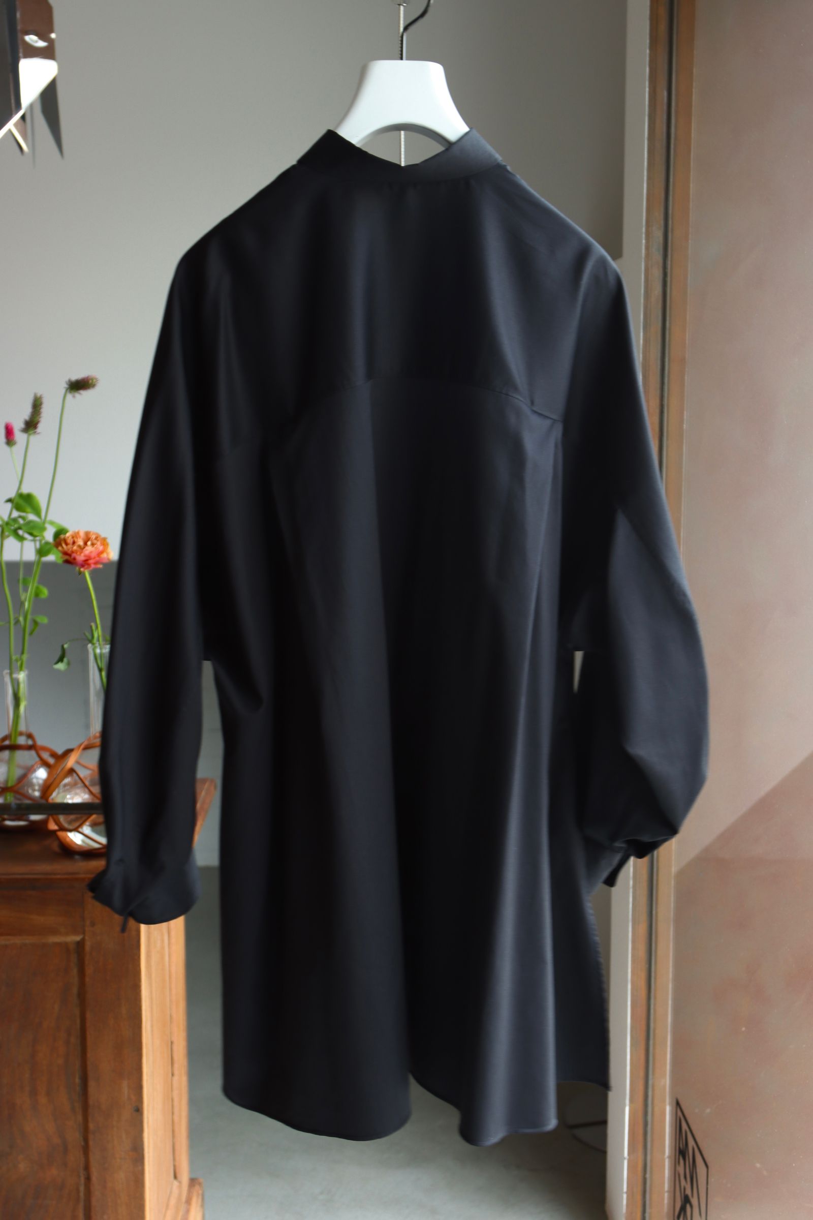 Graphpaper 25SS WOMENS Silicon Poplin Deep Slit Regular Collar Shirt(GL251-50146)BLACK