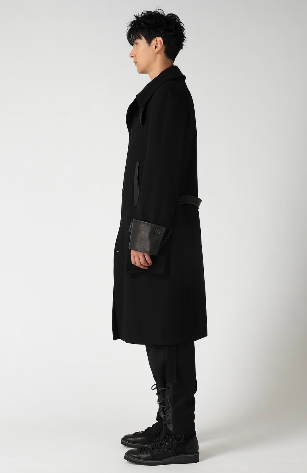 yohji yamamoto - Yohji Yamamoto 革切り替え6つ釦ロングジャケット(HW