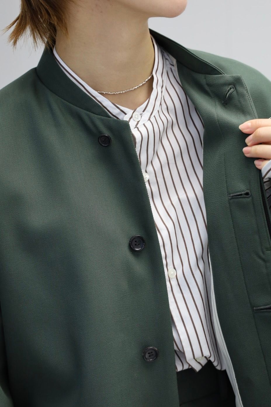 グラフペーパー Women's  25AW Techno Wool Nylon Stand Collar Short Jacket(GL253-20317)GREEN