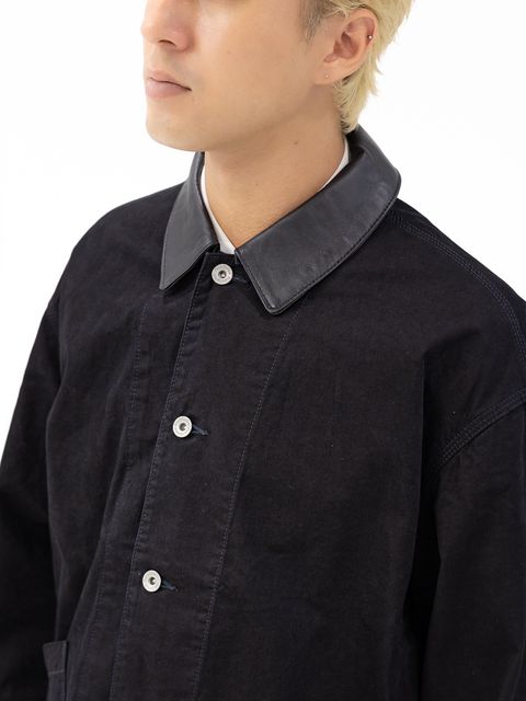 フレッシュサービス COTTON CANVAS LEATHER COLLAR WORK JACKET (BLACK) MARKスタイル