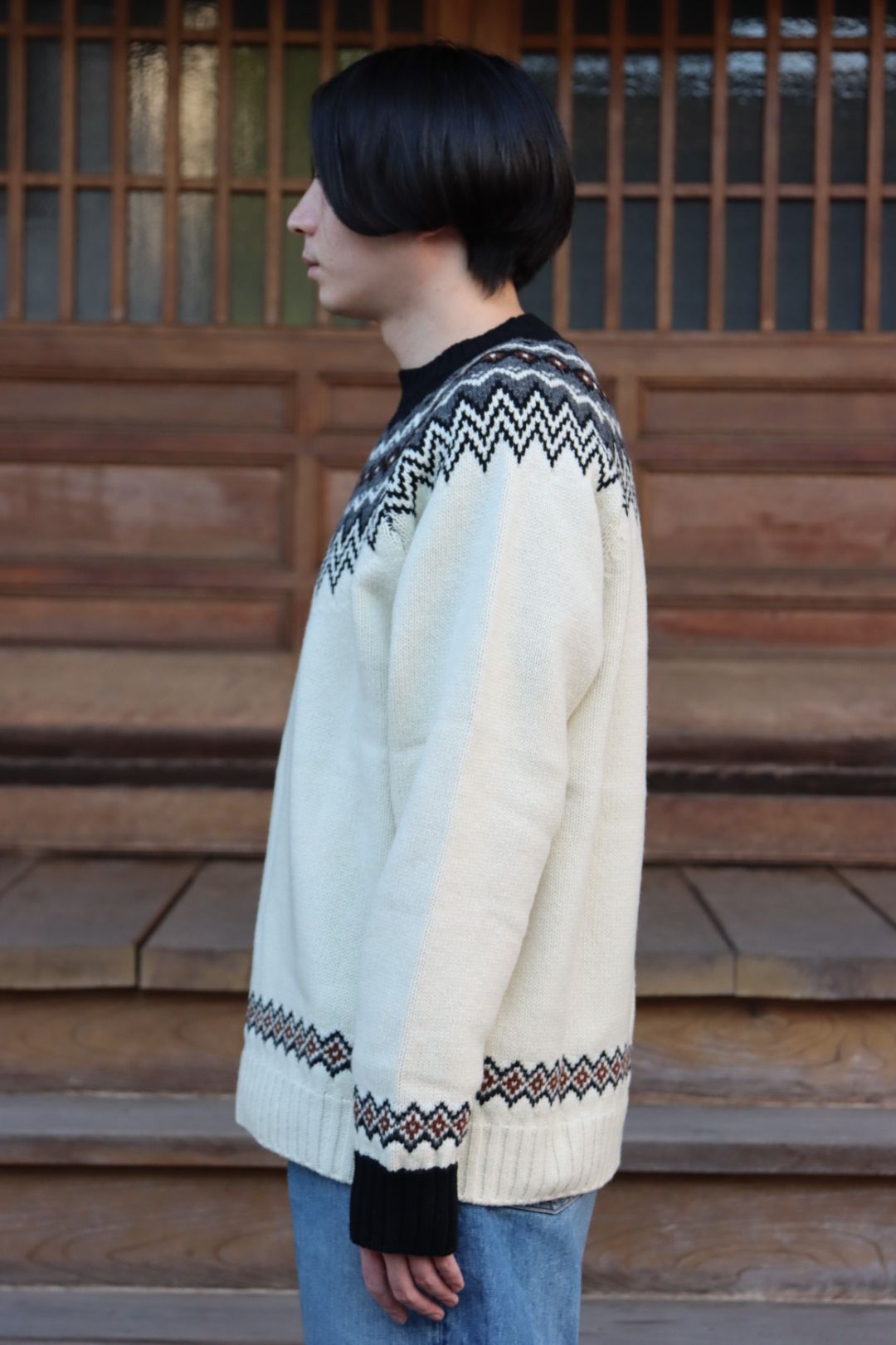 JUNYA WATANABE COMME des GARCONS MAN ウールジャガードニット求心柄"WHITE"style