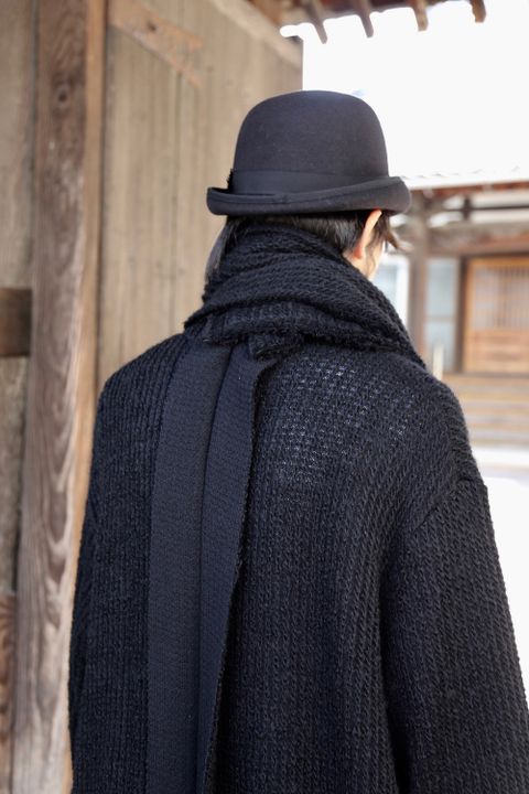 yohji yamamoto アンバランスファスナーロングニットカーディガン Style.2020.10.21.
