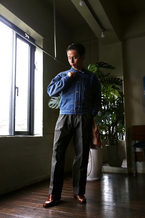 blurhms Broken Cloth Curve Front Slacks"KHAKI GREY"style.8.13.