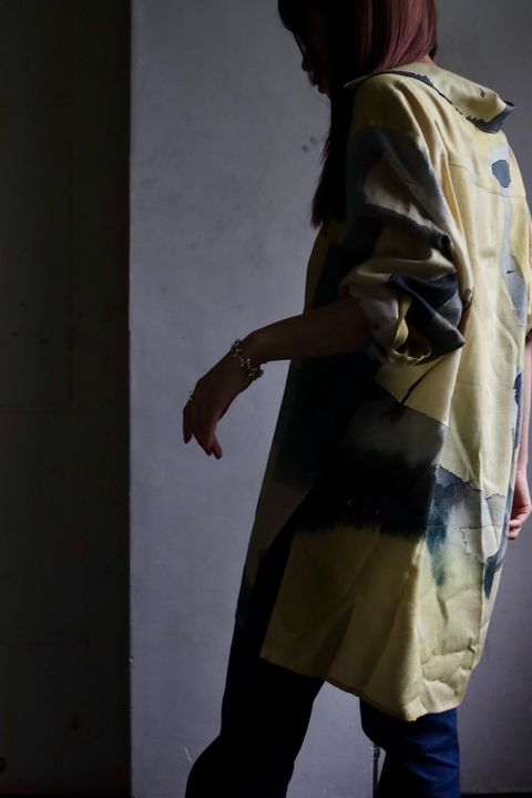 YOKE PRINTED OPEN COLLAR SHIRT"YELLOW"スタイル