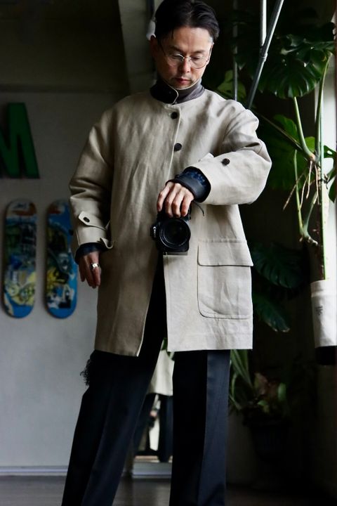 A.PRESSE Linen Half Coatスタイル