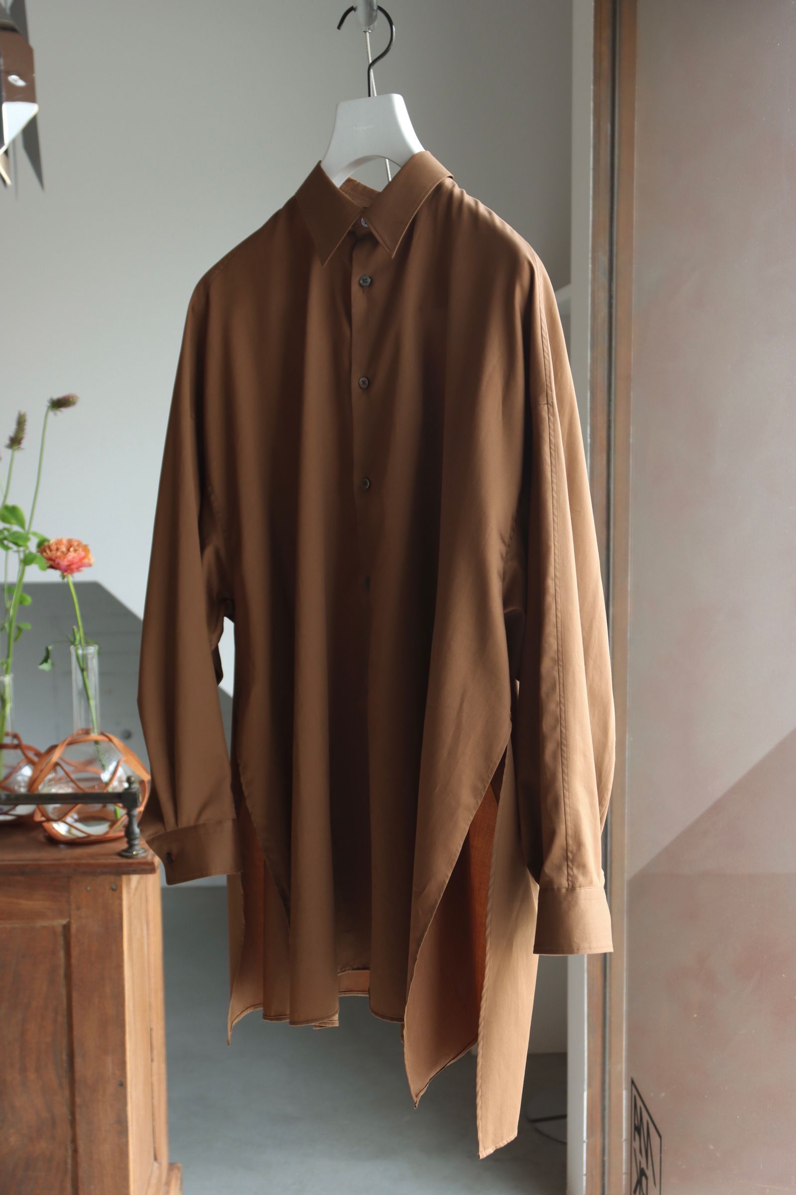 Graphpaper 25SS WOMENS Silicon Poplin Deep Slit Regular Collar Shirt(GL251-50146)BROWN