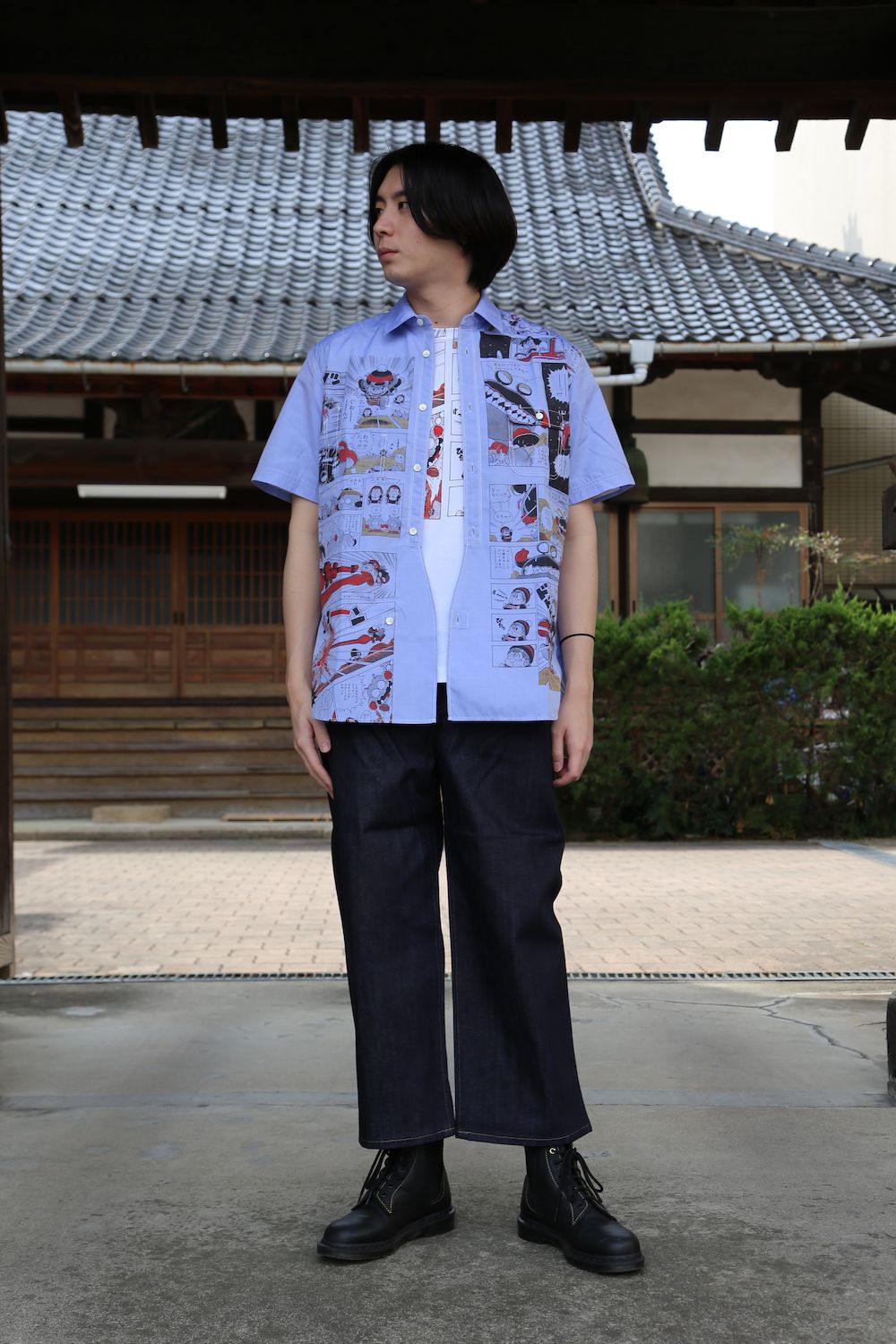 JUNYA WATANABE CDG MAN Dr.スランプアラレちゃん綿シャンブレーツイルプリント半袖シャツ style.2021.3.7. |  1574 | mark