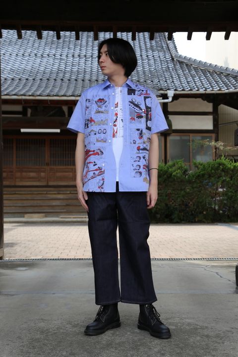 JUNYA WATANABE CDG MAN Dr.スランプアラレちゃん綿シャンブレーツイルプリント半袖シャツ style.2021.3.7.