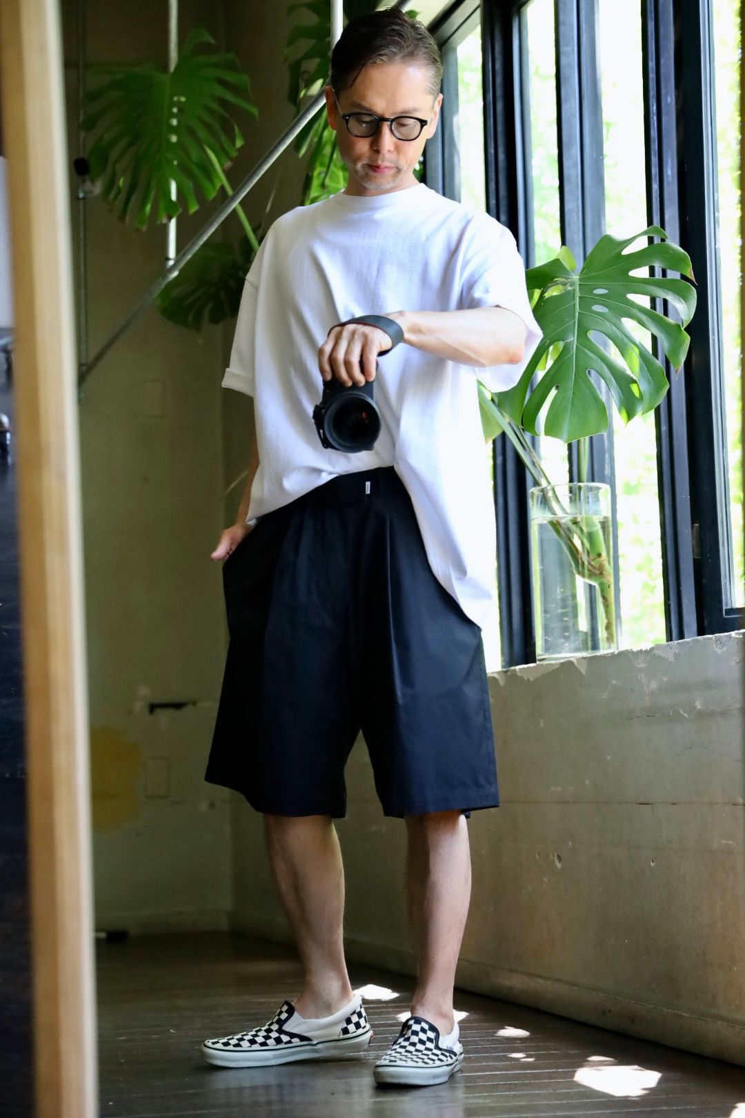 グラフペーパー Solotex Twill Wide Chef Shorts(GM252-40006B)BLACK