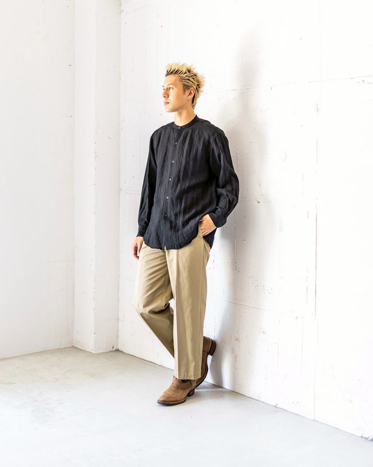 blurhms Linen Band-collar Shirt Style