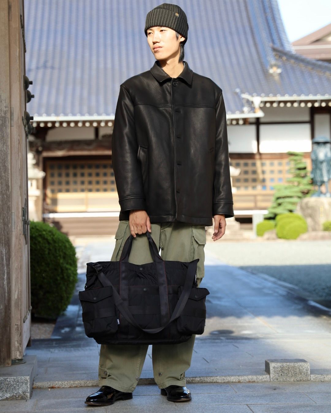 COMME des GARCONS HOMME 2WAYキルティングTOTE BAG x ディアスキンレザーカーコート