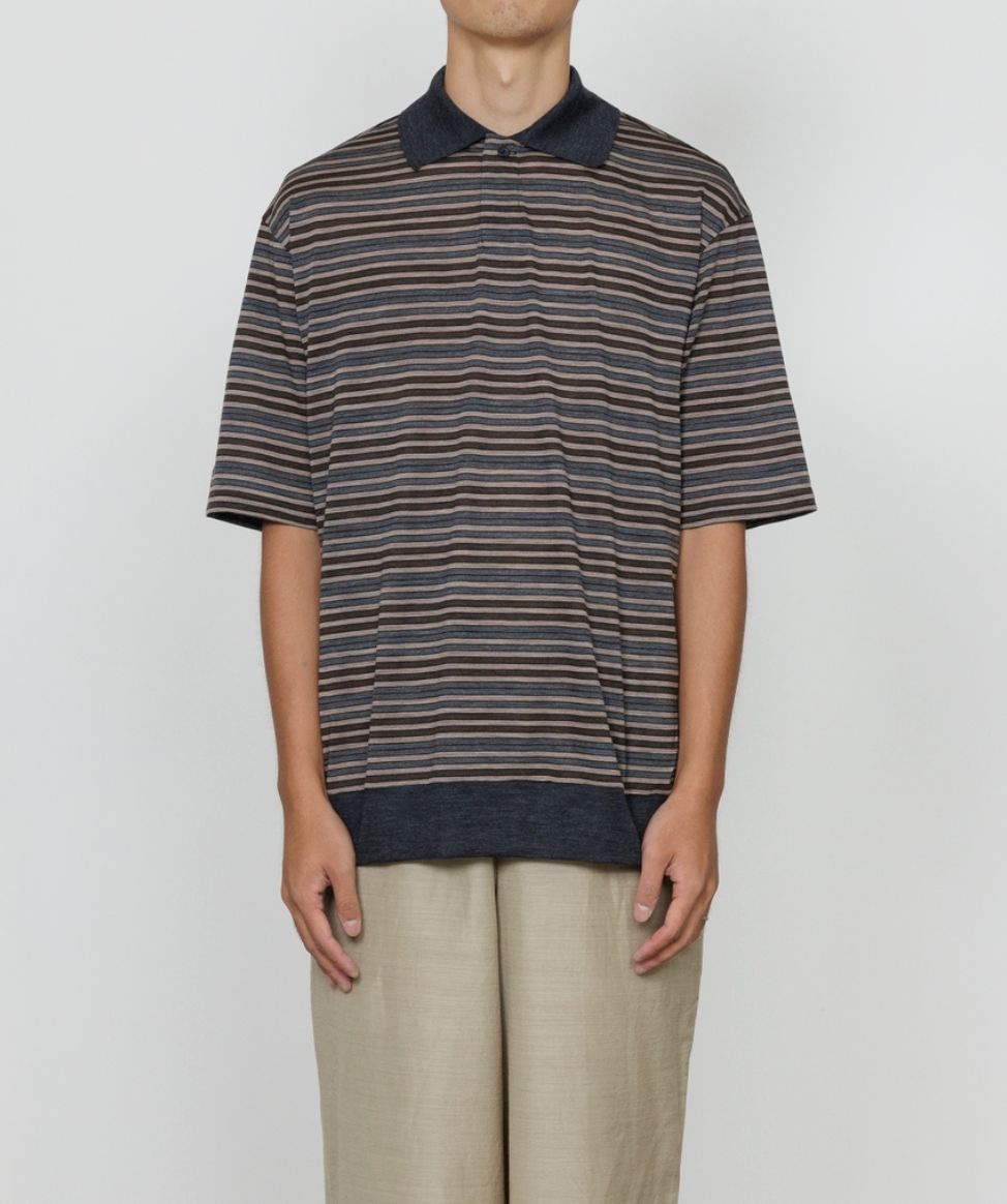 マーカ 26SS ワンボタンポロTシャツ ONE BUTTON POLO TEE S/S(M26A12CS01B)BEIGE BORDER☆新作発売！