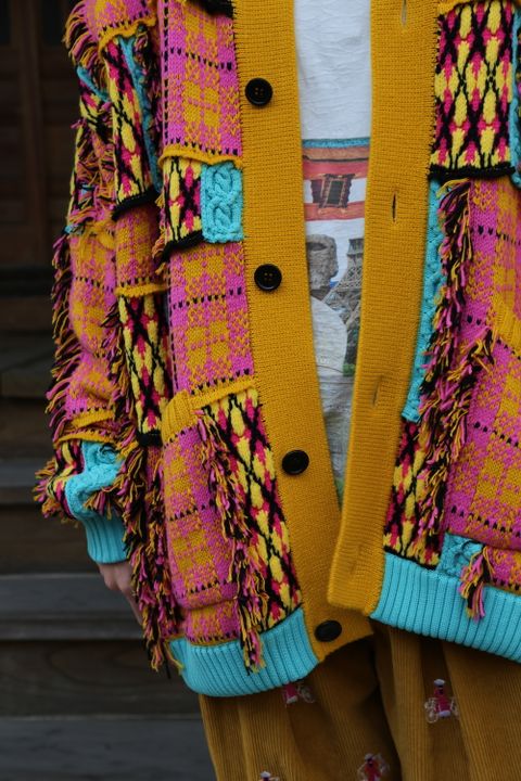 KIDILL 2020A/W 新作Chaotic Argyle Tartan Cardigan"Yellow×Pink" style.2020.11.23.