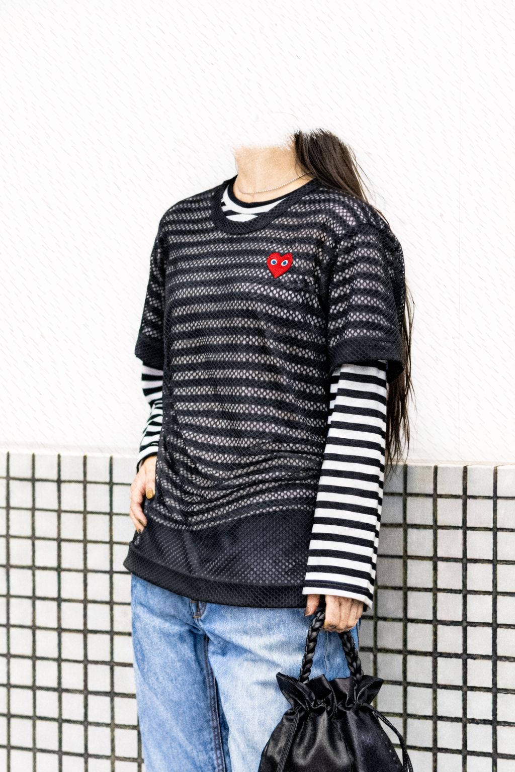 プレイコムデギャルソン REDエンブレムメッシュTシャツ(AX-T351-051-1)BLACK☆新作発売！