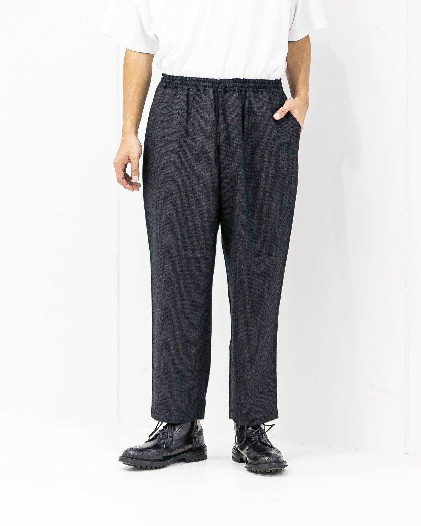 コムデギャルソンオム25FW ウール千鳥格子イージーパンツ(HP-P024-051)BLACK