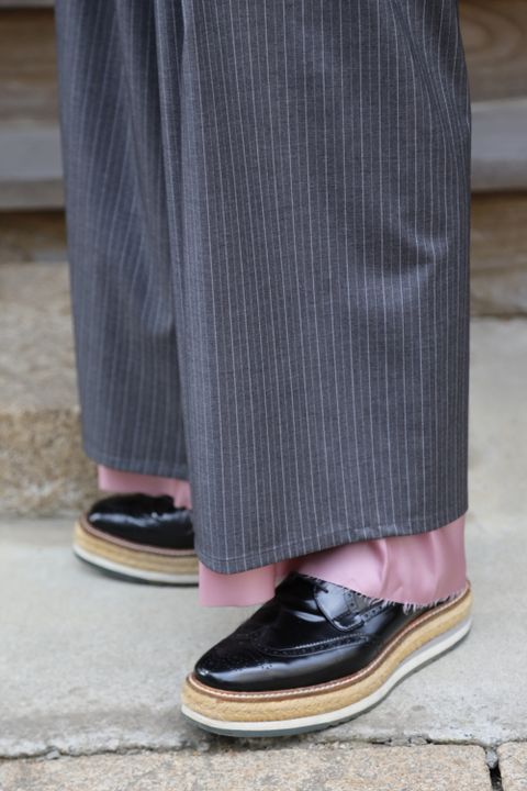 sulvam 2021SS 新作 Cut off short jacket&Bias wide pants style.2020.12.19.
