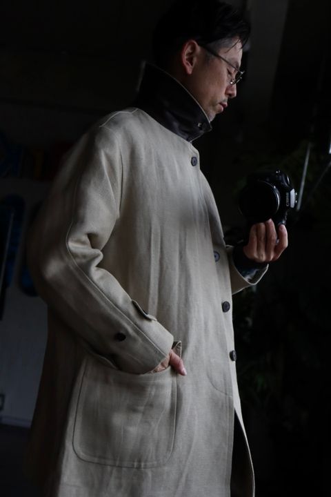A.PRESSE Linen Half Coatスタイル