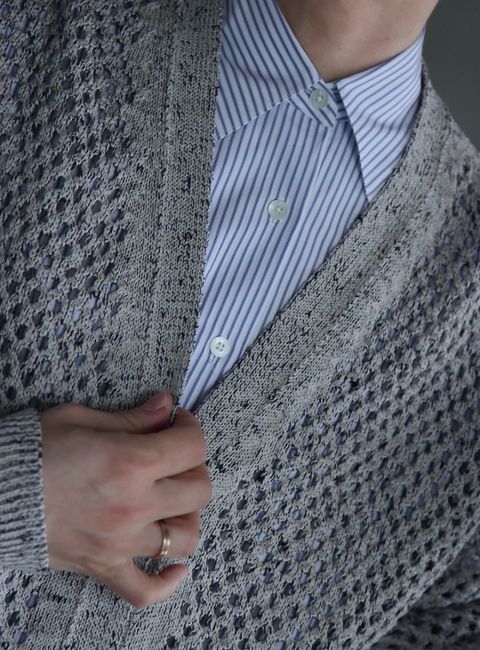 YOKE 22SS MESHED KNIT CARDIGAN"FOG WHITE"style.2022.2.21.