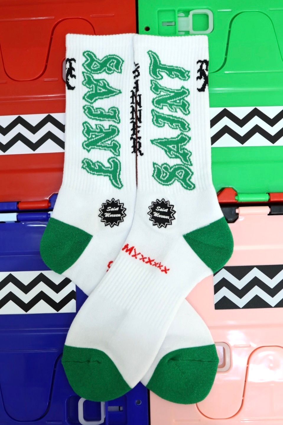 セントマイケル 26SS SAINT SOCKS(SM-MK8-0000-108)WHITE×GREEN☆4月11日(土)発売！