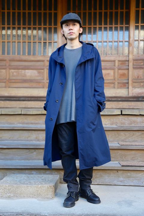 COMME des GARCONS HOMME 綿ナイロンウェザーフーデッドコート"NAVY"Style.2020.10.26.
