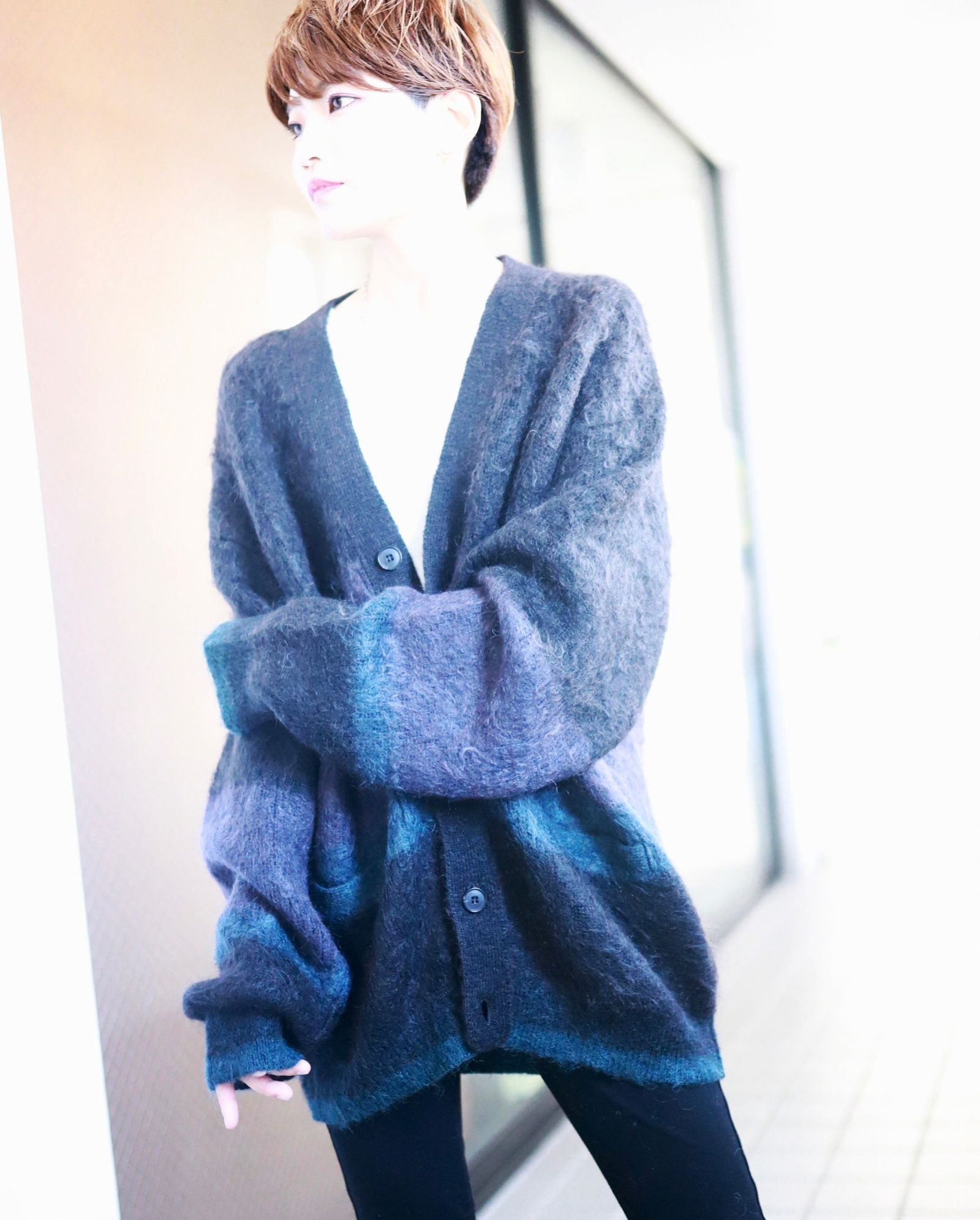 ヨーク23AW MOHAIR BORDER CARDIGAN(YK23FW0571S)BLACK