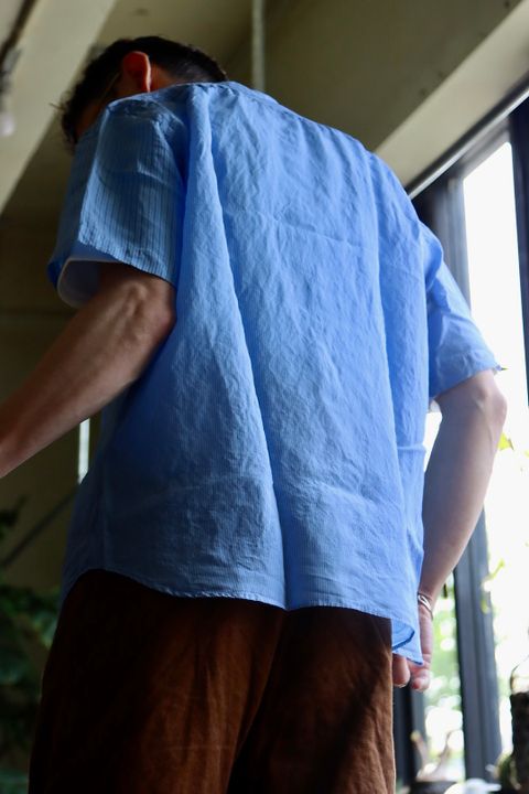 COMME des GARCONS HOMME キュプラストライプMIX S/Sシャツスタイル.2022.4.24.