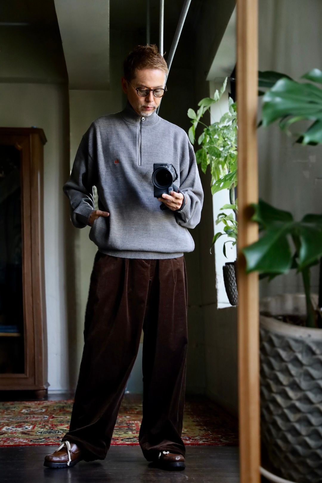 FreshService 26AW THERMAL JERSEY HARF ZIP KNIT"GRAY"スタイル